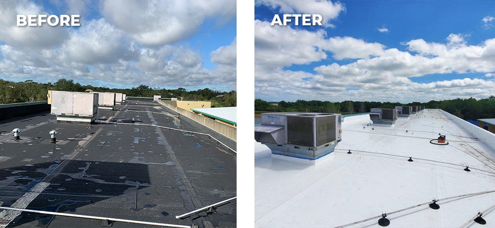 before_after Liquid Rubber Roof Coatings from Aldo Coatings